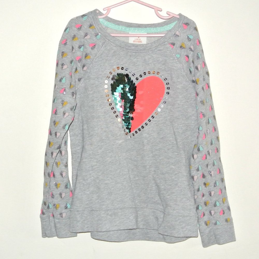 Cat & Jack Sweatshirt Heart Flip Gray Glitter L 10